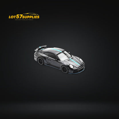 (Pre-Order) PopRace Porsche 992 Stinger GTR Carbon Edition - Carbon Grey Blue Line 1:64