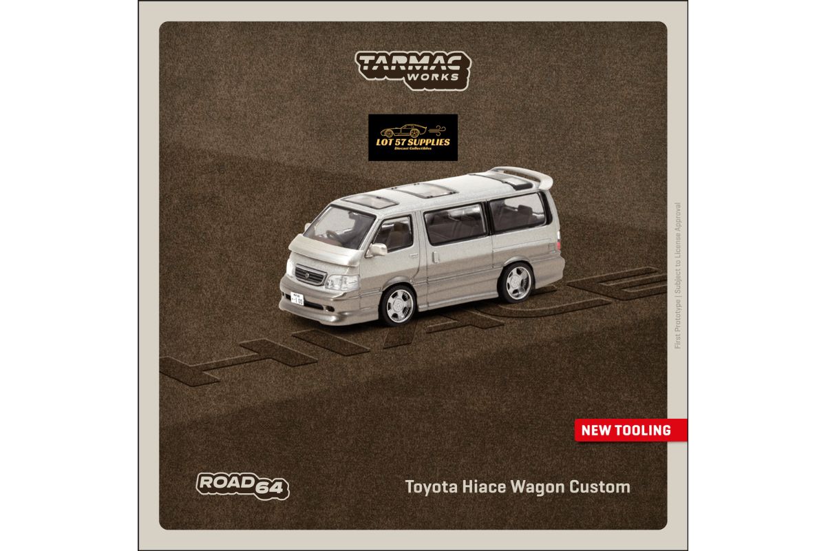Tarmac Works Toyota Hiace Wagon Custom in Silver/Brown 1:64