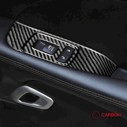 Real Carbon Fiber Window Control Trim Overlay for Dodge Challenger 2015-2023