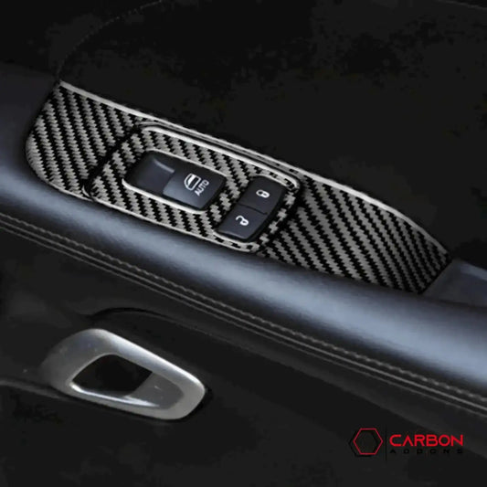 Real Carbon Fiber Window Control Trim Overlay for Dodge Challenger 2015-2023