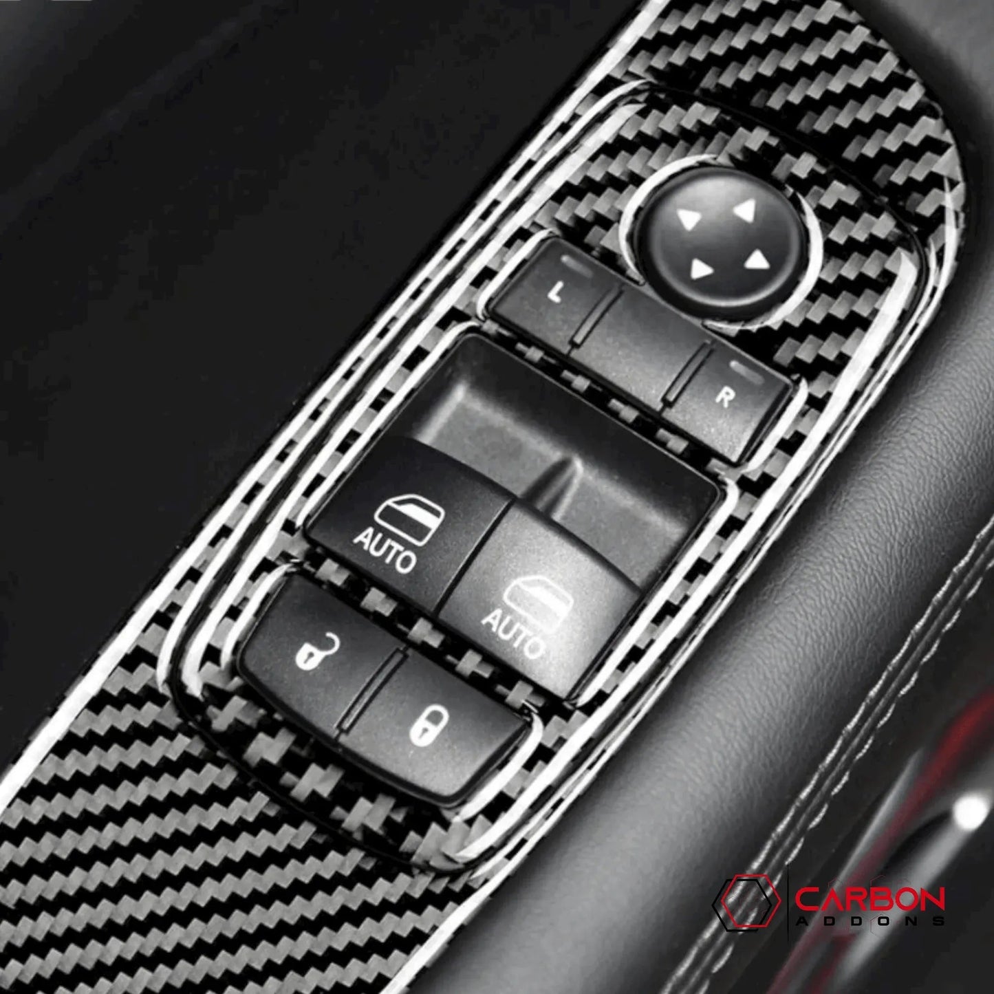 Real Carbon Fiber Window Control Trim Overlay for Dodge Challenger 2015-2023