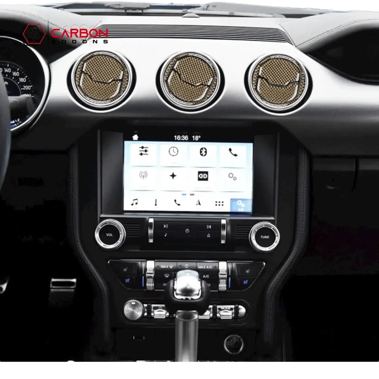 Reflective Carbon Fiber Center Air Vent Outlet Trim Overlay for Mustang 2015-2023