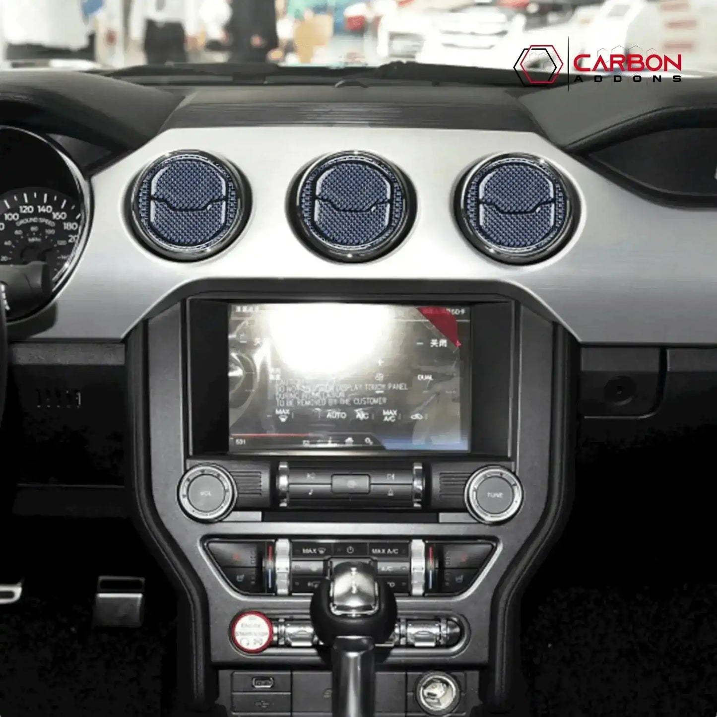 Reflective Carbon Fiber Center Air Vent Outlet Trim Overlay for Mustang 2015-2023