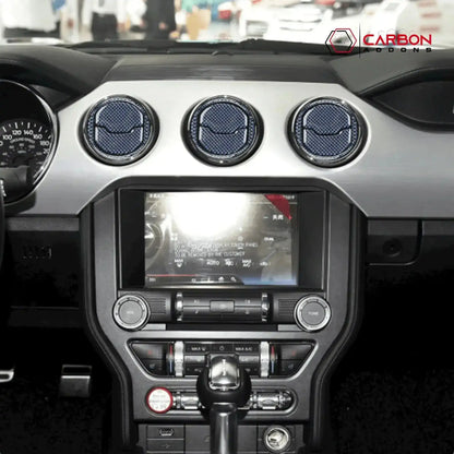 Reflective Carbon Fiber Center Air Vent Outlet Trim Overlay for Mustang 2015-2023