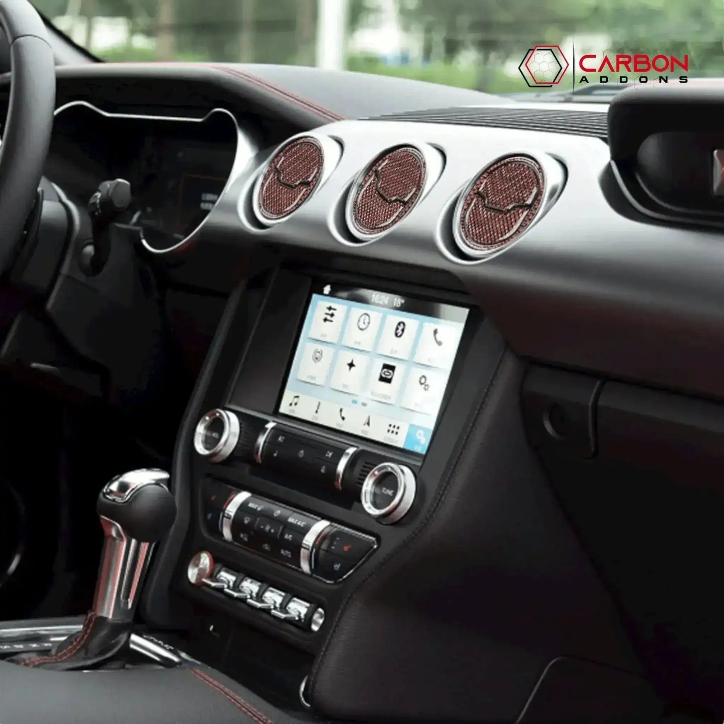 Reflective Carbon Fiber Center Air Vent Outlet Trim Overlay for Mustang 2015-2023