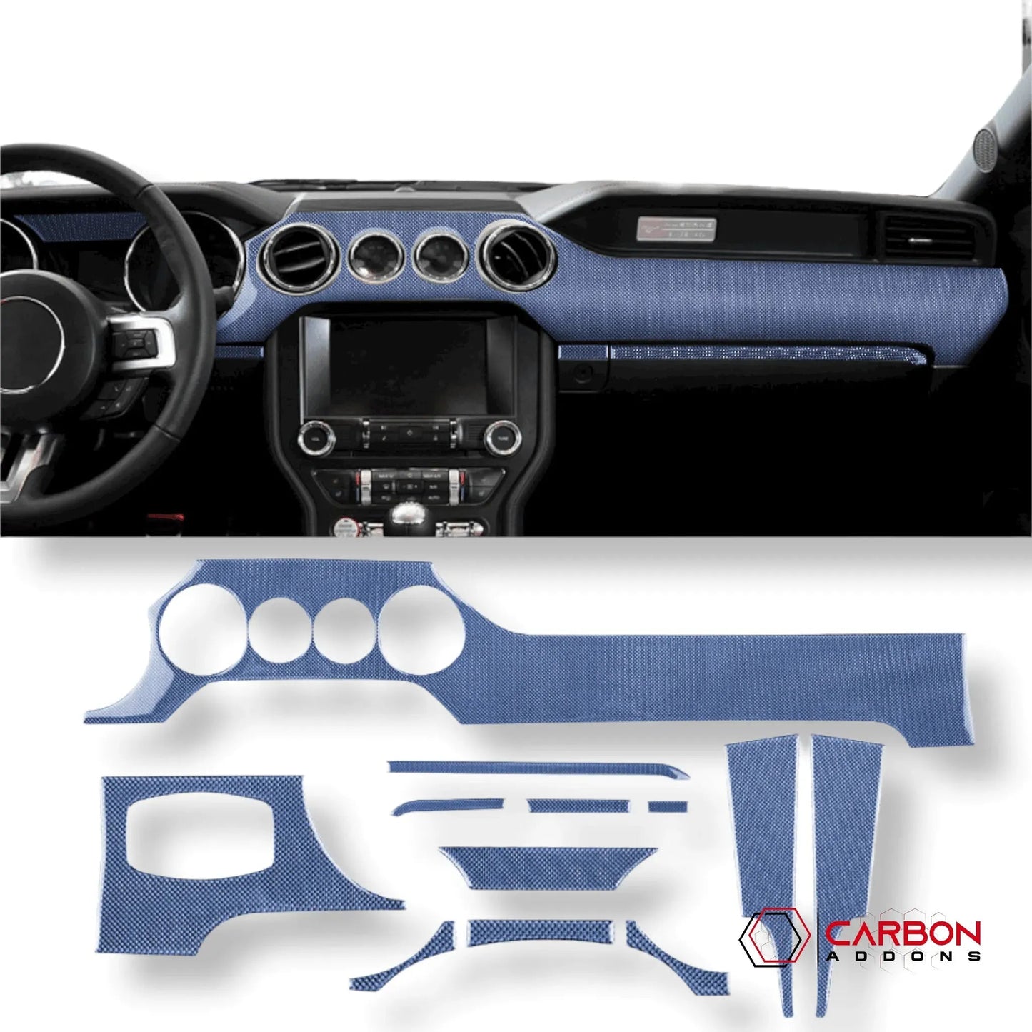 Reflective Carbon Fiber Full Dashboard Set for Mustang 2015-2023