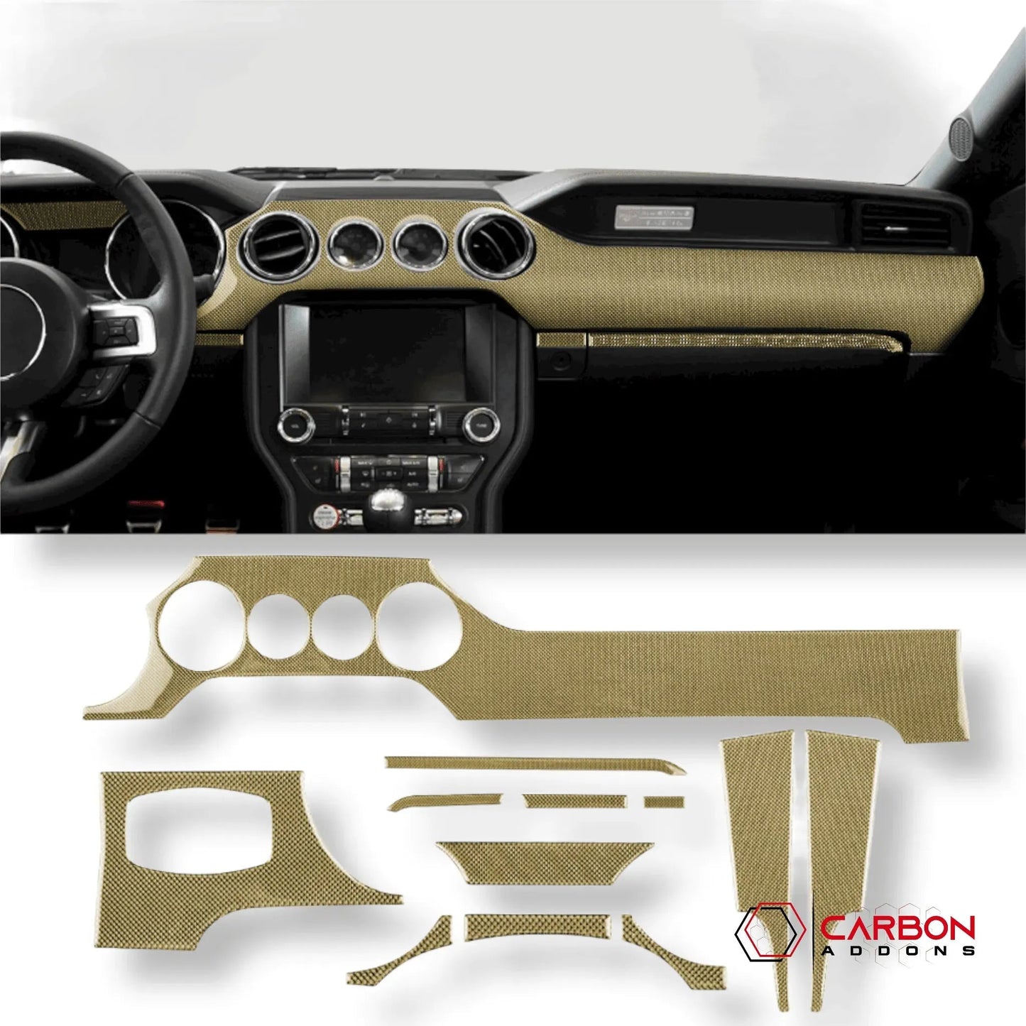 Reflective Carbon Fiber Full Dashboard Set for Mustang 2015-2023