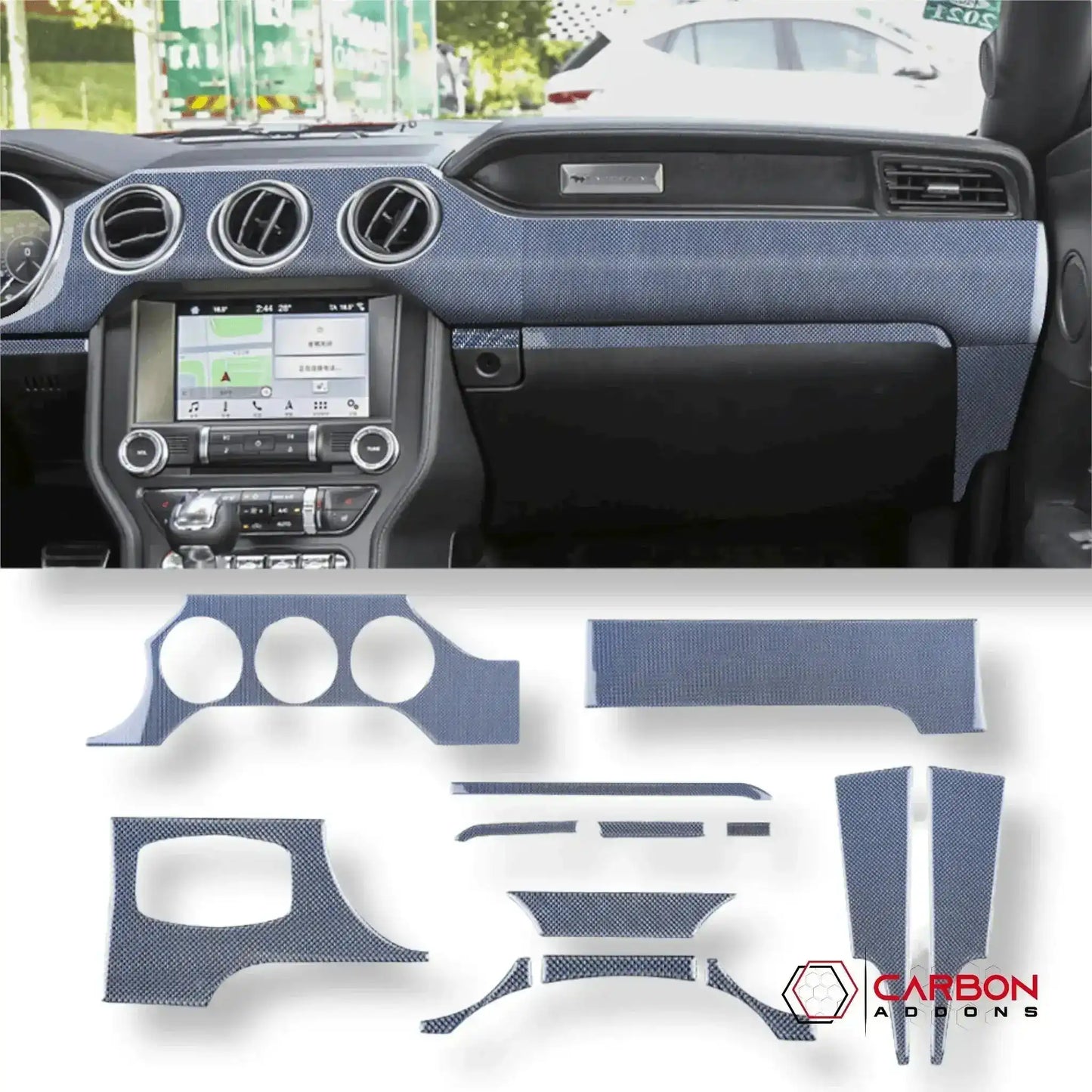 Reflective Carbon Fiber Full Dashboard Set for Mustang 2015-2023