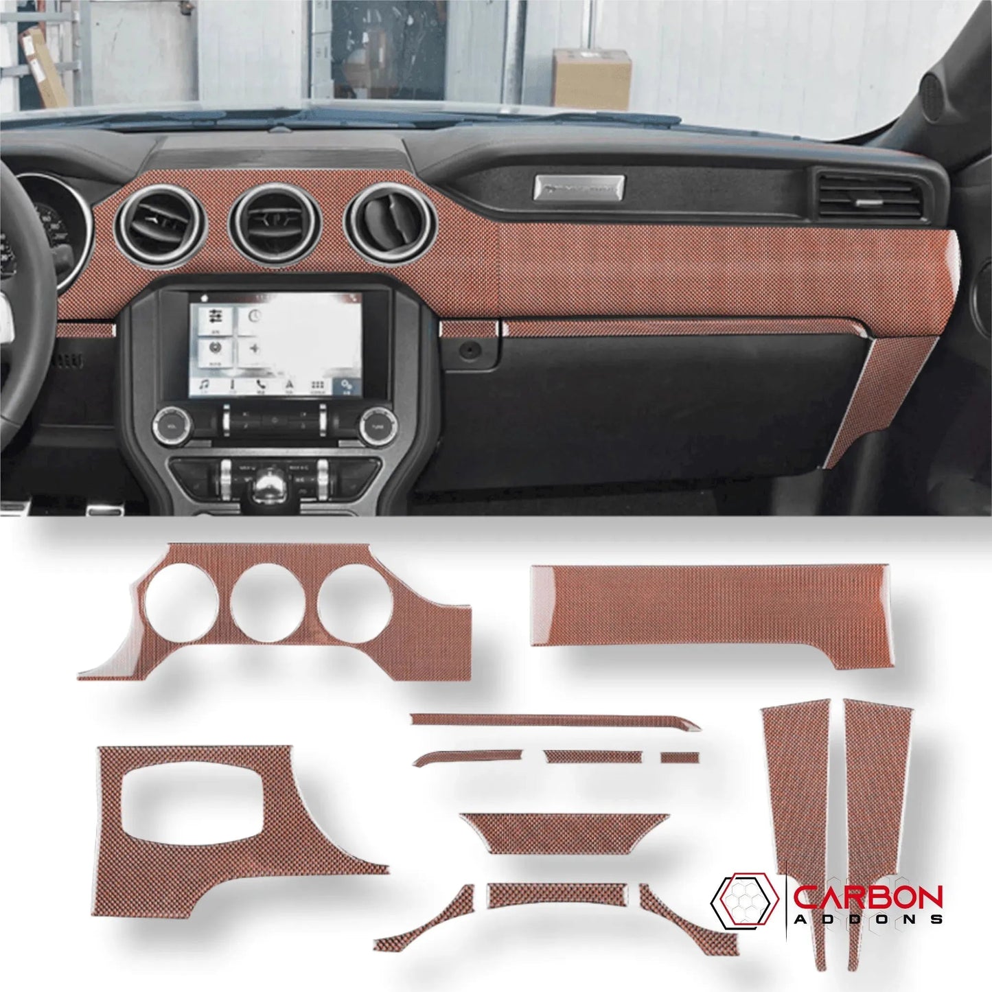 Reflective Carbon Fiber Full Dashboard Set for Mustang 2015-2023
