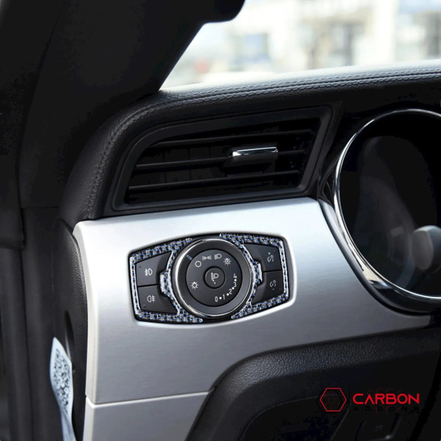 Reflective Carbon Fiber Headlight Switch Trim Overlay For Mustang 2015-2023