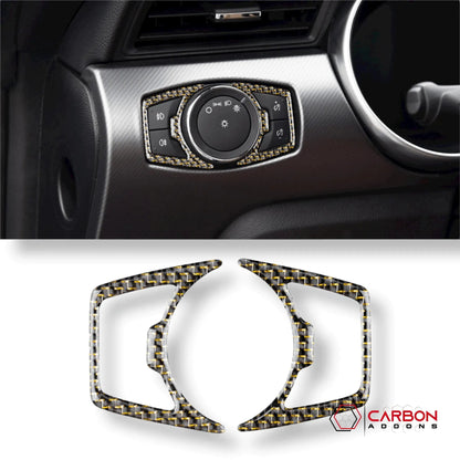Reflective Carbon Fiber Headlight Switch Trim Overlay For Mustang 2015-2023