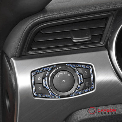 Reflective Carbon Fiber Headlight Switch Trim Overlay For Mustang 2015-2023
