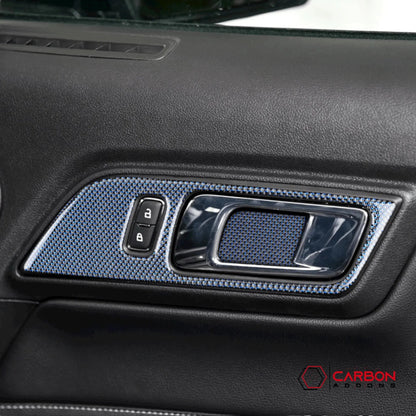 Reflective Carbon Fiber Interior Door Handle Trim Overlay for Mustang 2015-2023