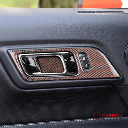 Reflective Carbon Fiber Interior Door Handle Trim Overlay for Mustang 2015-2023