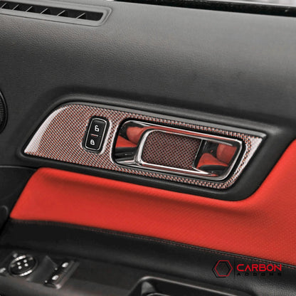 Reflective Carbon Fiber Interior Door Handle Trim Overlay for Mustang 2015-2023