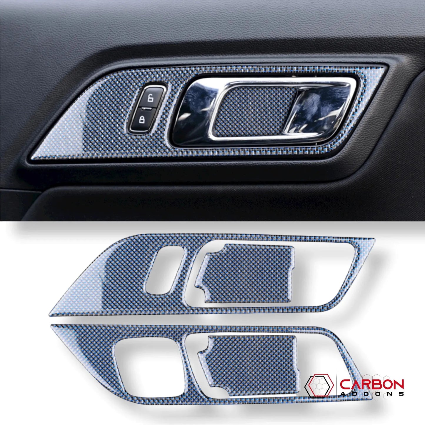 Reflective Carbon Fiber Interior Door Handle Trim Overlay for Mustang 2015-2023