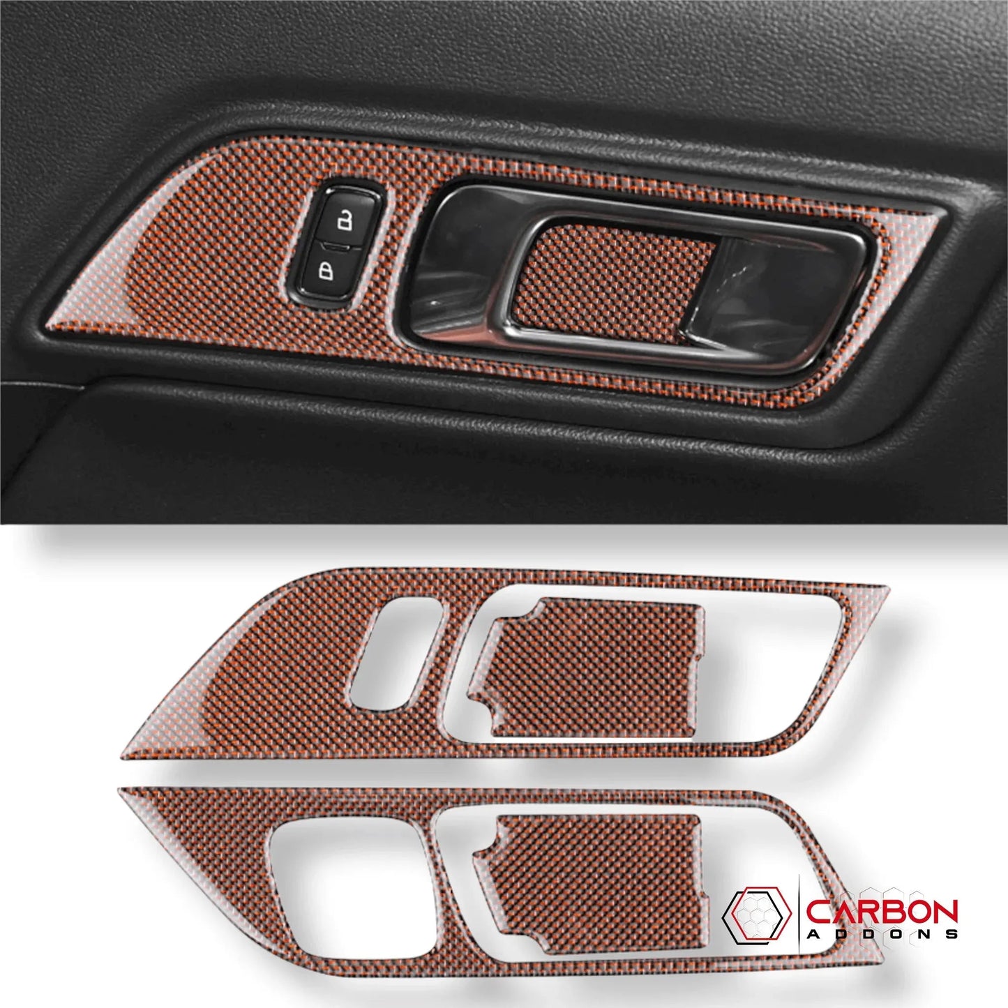 Reflective Carbon Fiber Interior Door Handle Trim Overlay for Mustang 2015-2023