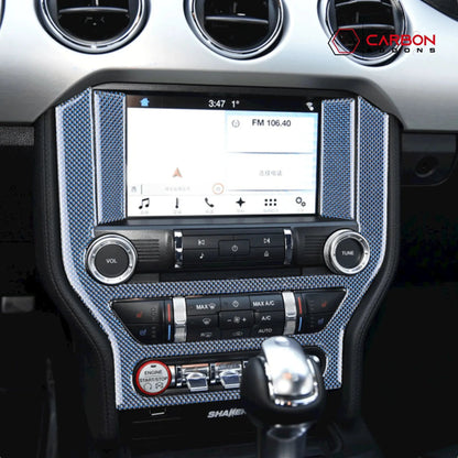 Reflective Carbon Fiber Multimedia Radio Trim Overlay for Mustang 2015-2023