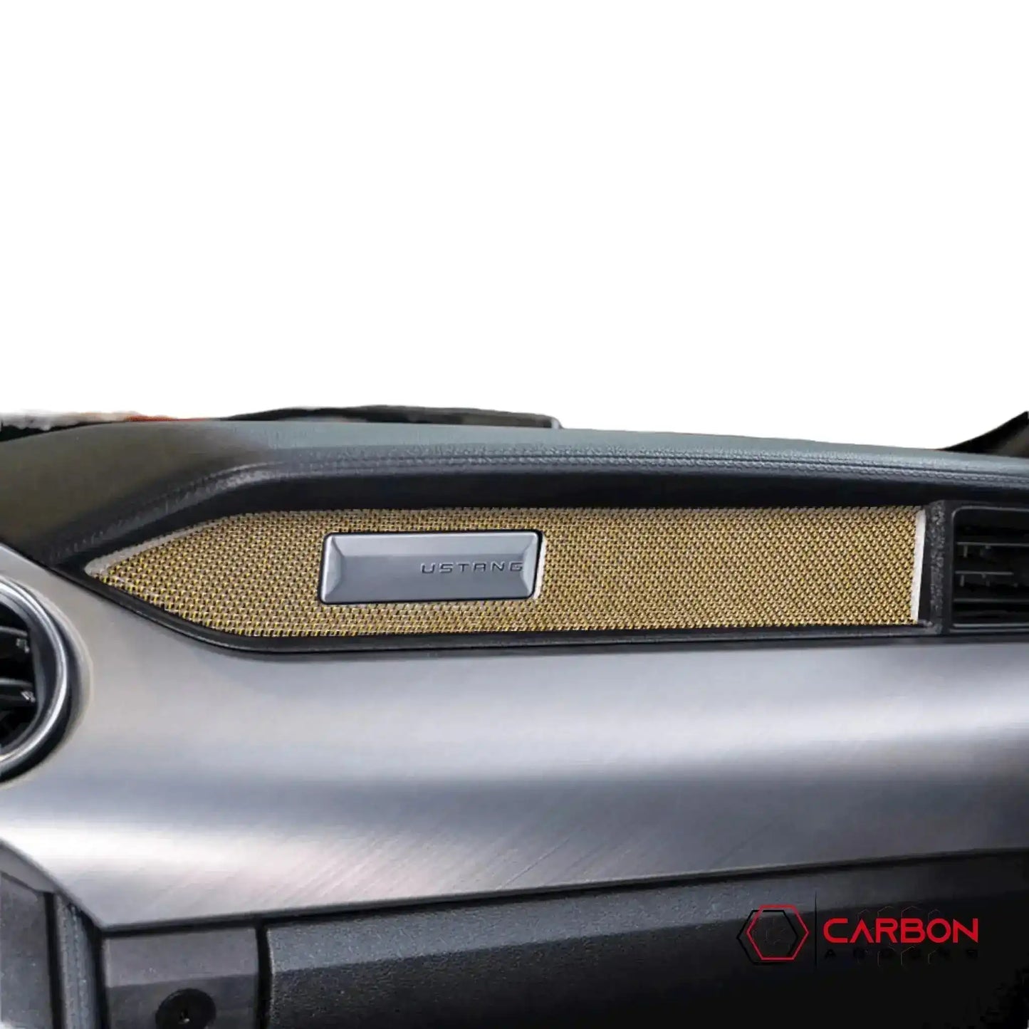 Reflective Carbon Fiber Passenger Dashboard Emblem Trim Overlay for Mustang 2015-2023