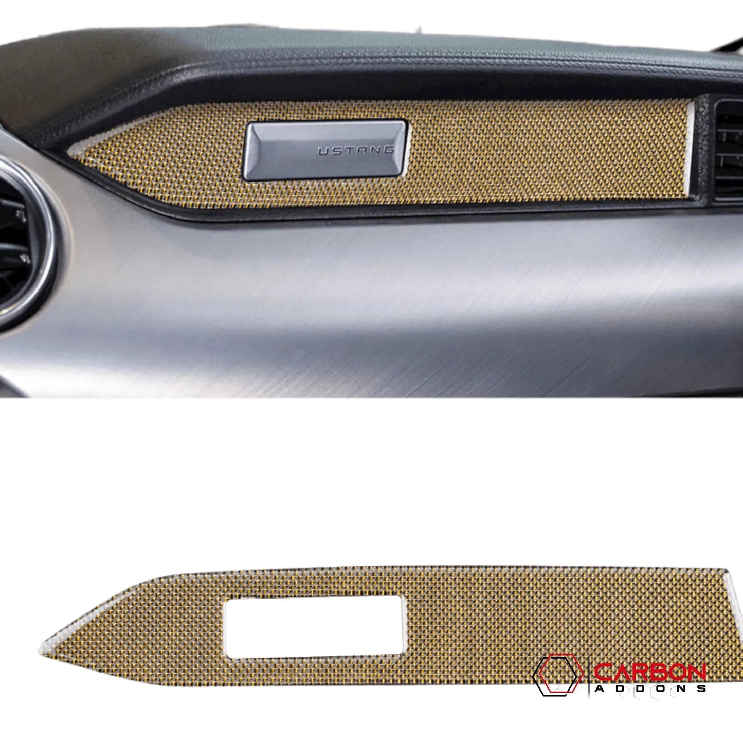 Reflective Carbon Fiber Passenger Dashboard Emblem Trim Overlay for Mustang 2015-2023
