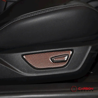 Reflective Carbon Fiber Seat Function Control Trim Overlay For Mustang 2015-2023