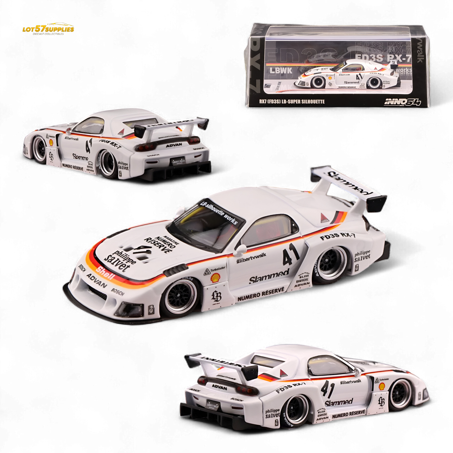 Inno64 Mazda RX-7 LBWK in White 1:64 IN64-LBWK-RX7-02