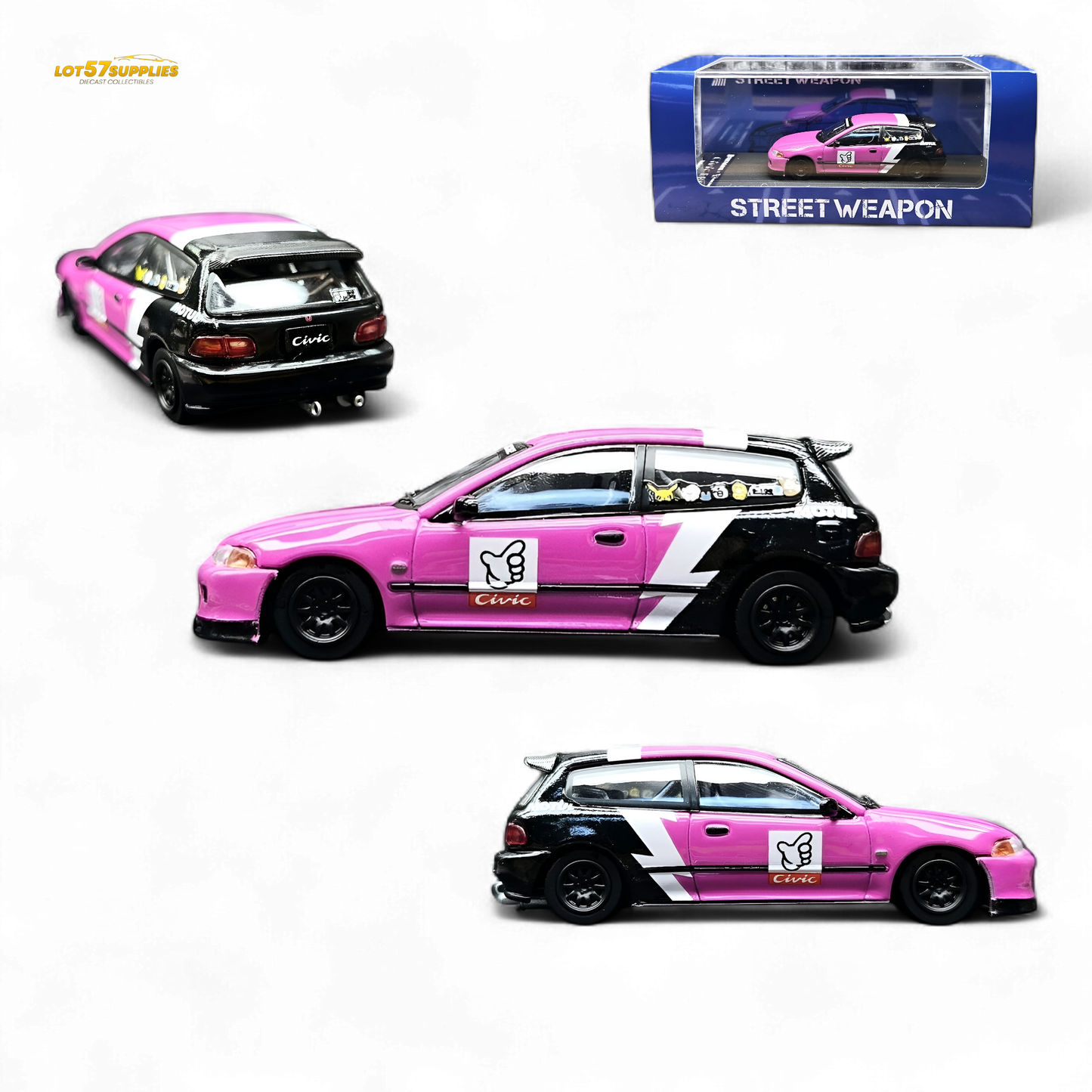 Street Weapon Honda Civic EG6 No Good Racing Pink - Black 1:64