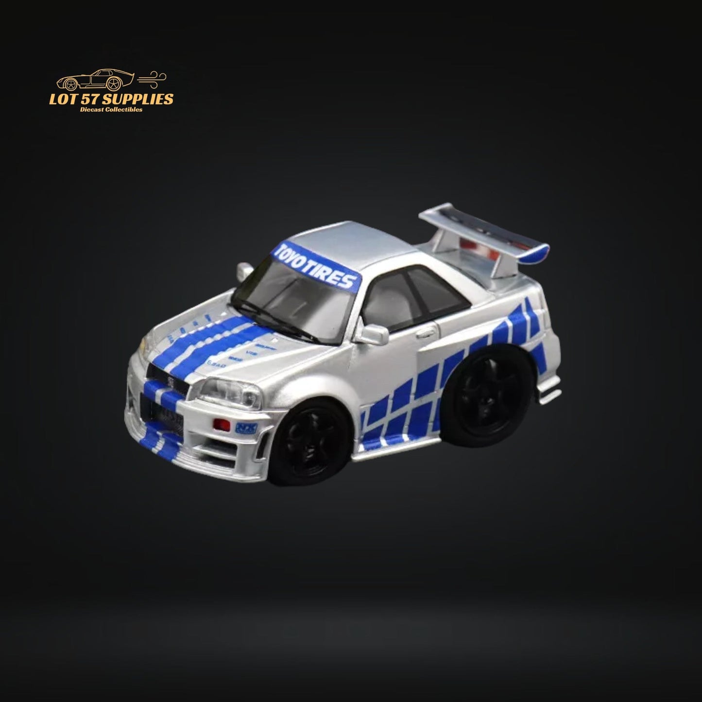 YM model X QCAR Skyline R34 Silver Blue F&F Livery Resin 1:64