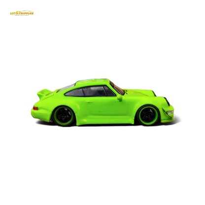 Flame Porsche 964 RWB Ducktail in Fluorescent Green 1:64