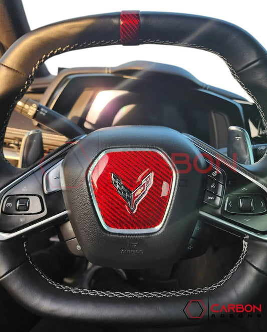 C8 Corvette Real Carbon Fiber Steering Wheel Airbag Center Cover | Interior Overlay (2020–2026)