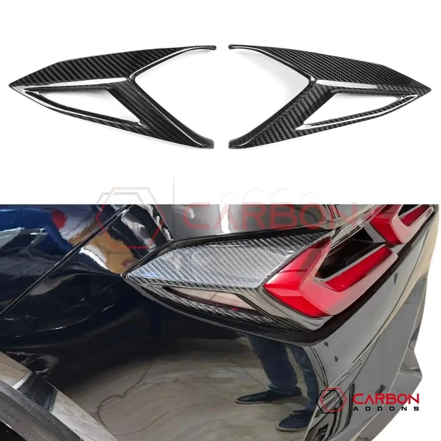 C8 Corvette Rear Taillight Side Lamp Frame Cover – Real Dry Carbon Fiber (2020–2026 Stingray, Z51, Z06, ZR1, HTC & Coupe)