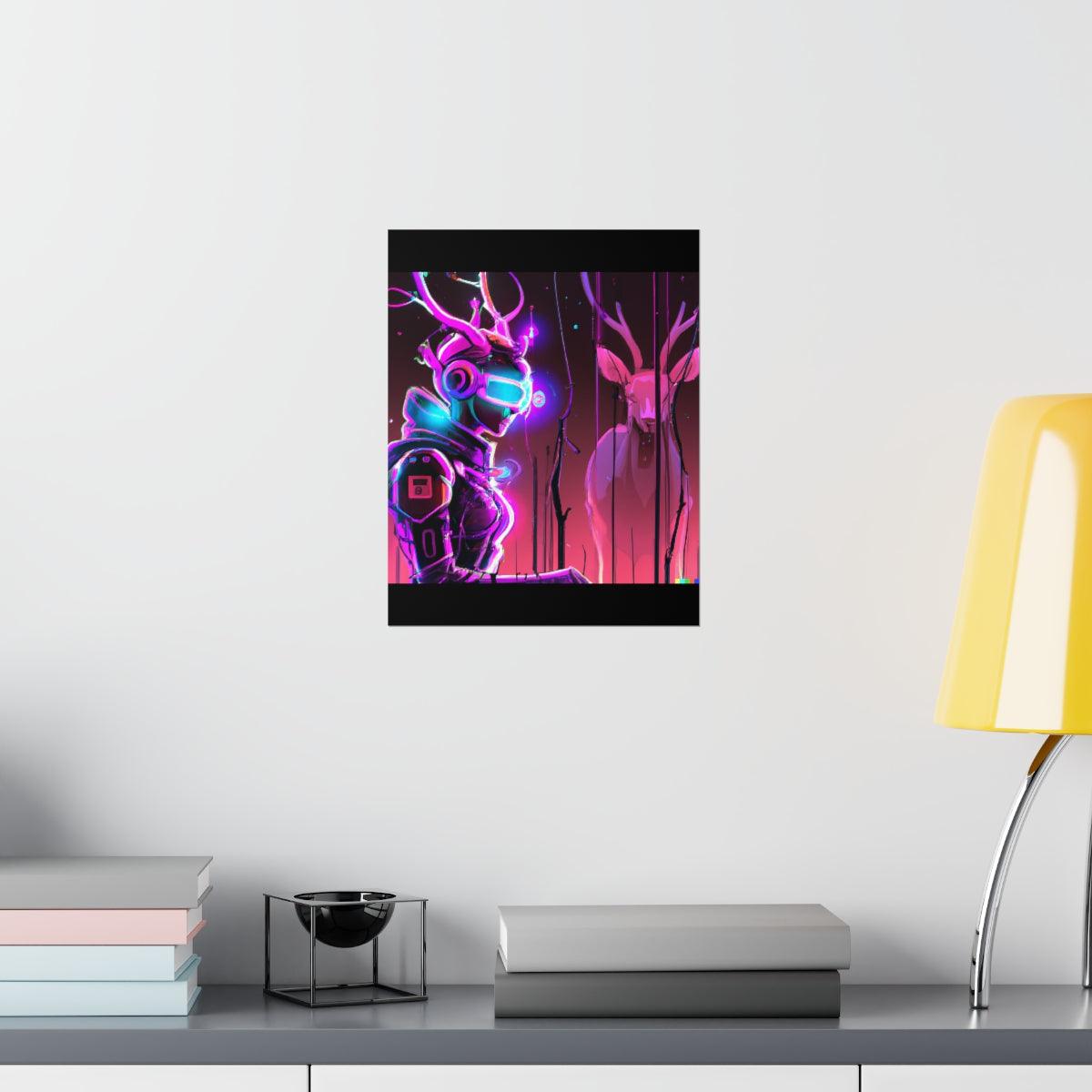 futuristic woman and deer Posters - Martin Metalwork LLC 