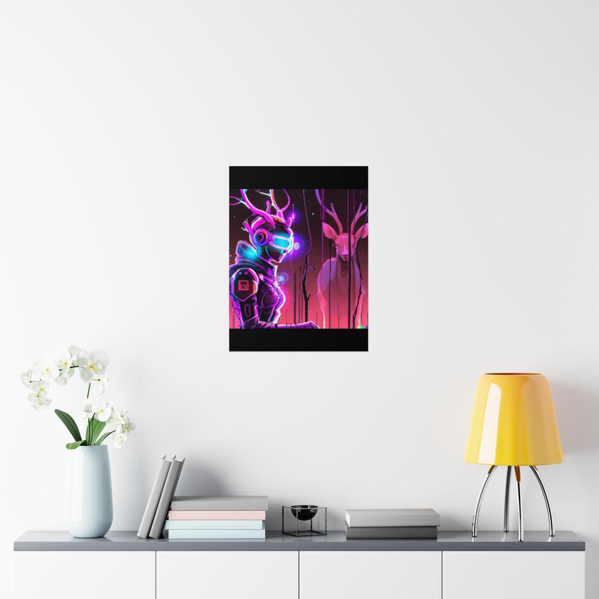 futuristic woman and deer Posters - Martin Metalwork LLC 