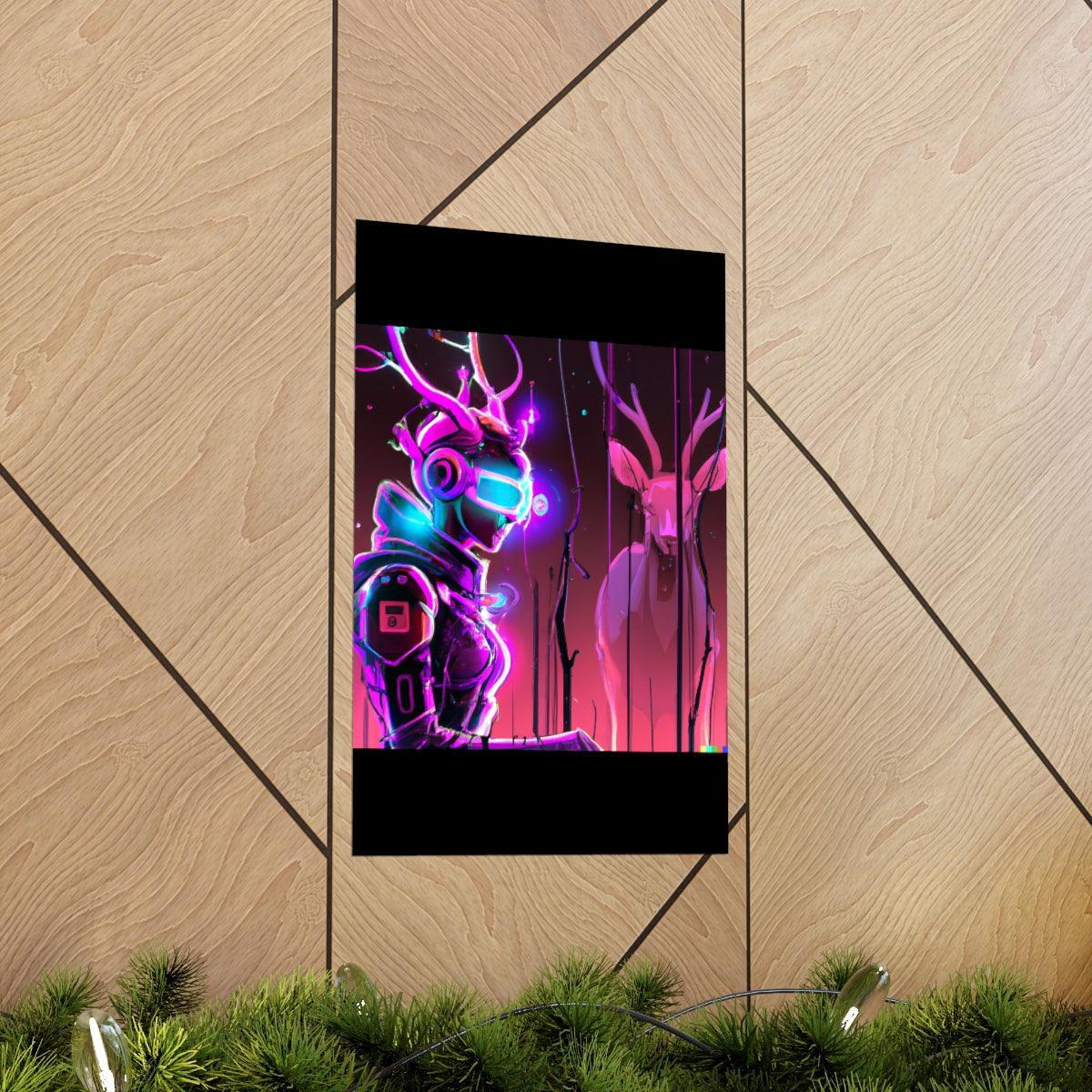 futuristic woman and deer Posters - Martin Metalwork LLC 