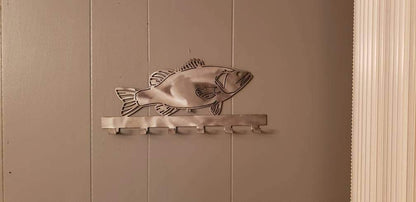 Large mouth bass key holder plasma cut leash rack wall art - Martin Metalworks