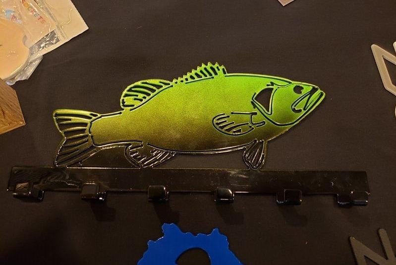 Large mouth bass key holder plasma cut leash rack wall art - Martin Metalworks